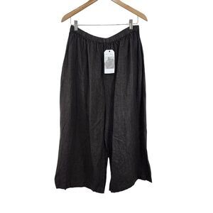 Cynthia Ashby Women's 100% Linen Wide Leg Pull Pants Lagenlook Coffee- L